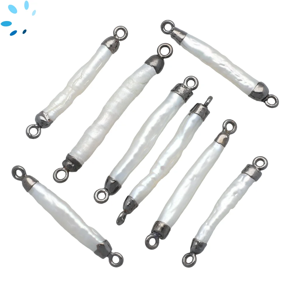 Pearl Stick Connector 13mm Black Rhodium Electroplated - Set of 4