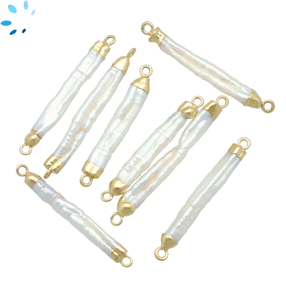Pearl Stick Connector 22x4 - 25x6mm 18k Gold Electroplated - Set of 2