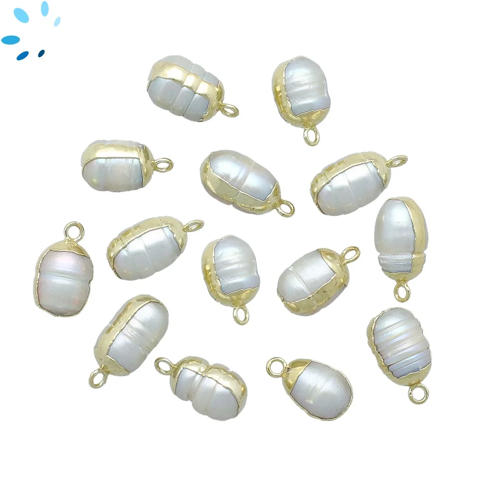 Pearl Teardrop Charm Pendant 9x7mm 18k Gold Electroplated - Set of 4