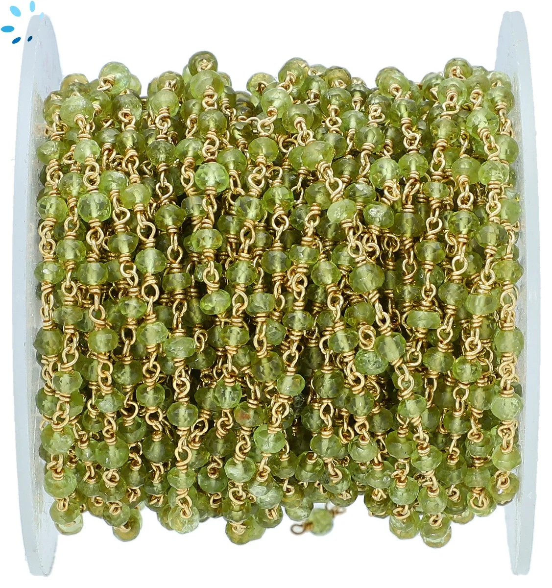 Peridot Faceted Button 3.5 - 4 mm Sterling Silver Gold Plated Rosary Style Beaded Chain Per Foot