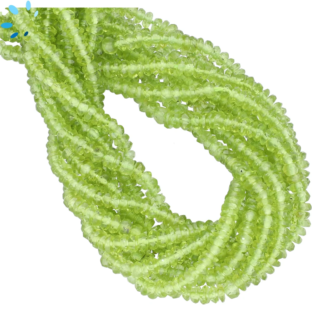 Peridot Faceted Rondelle Center Drilled Beads 5mm - 14 Inch Strand