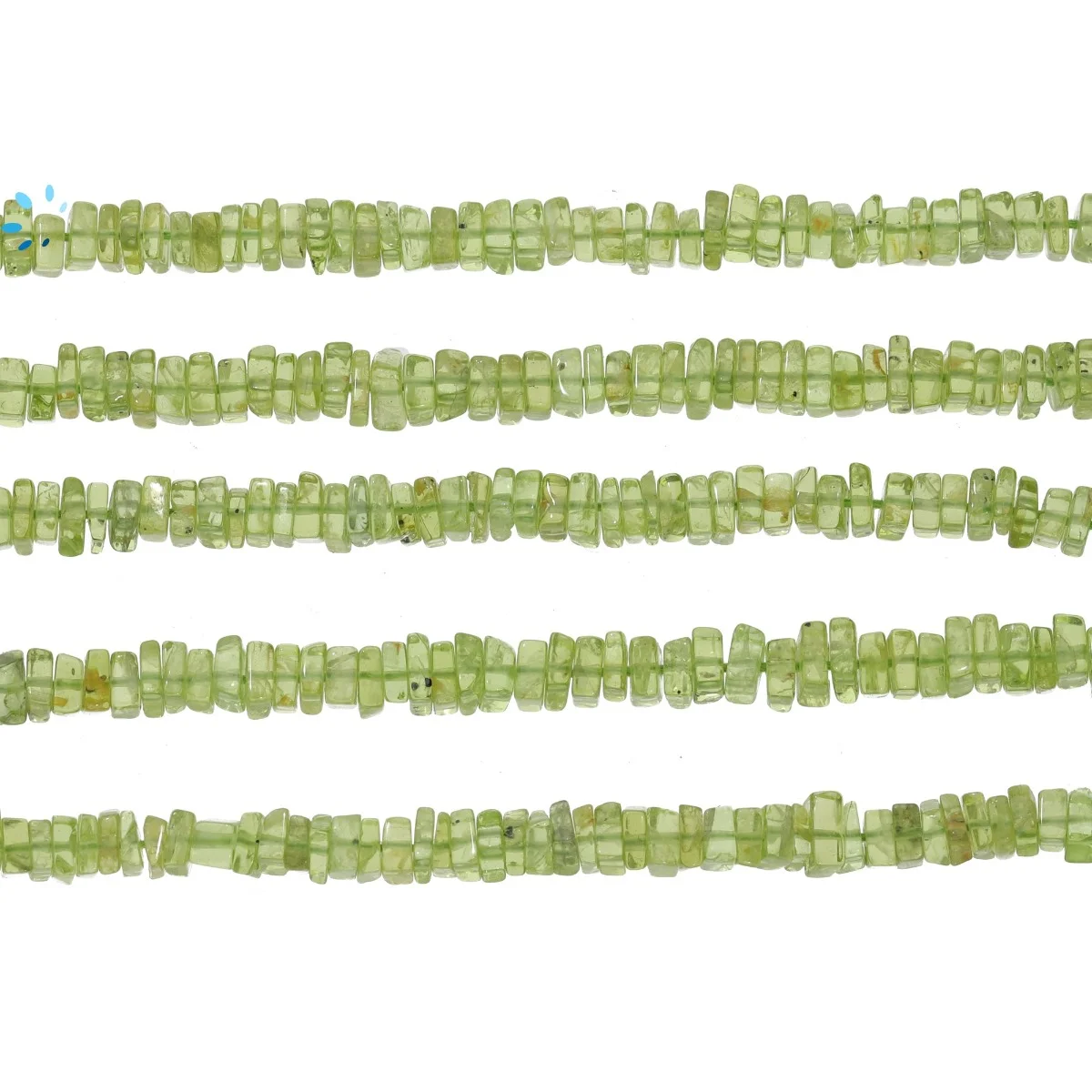 Peridot Smooth Square Center Drilled Beads 4mm - 14 Inch Strand