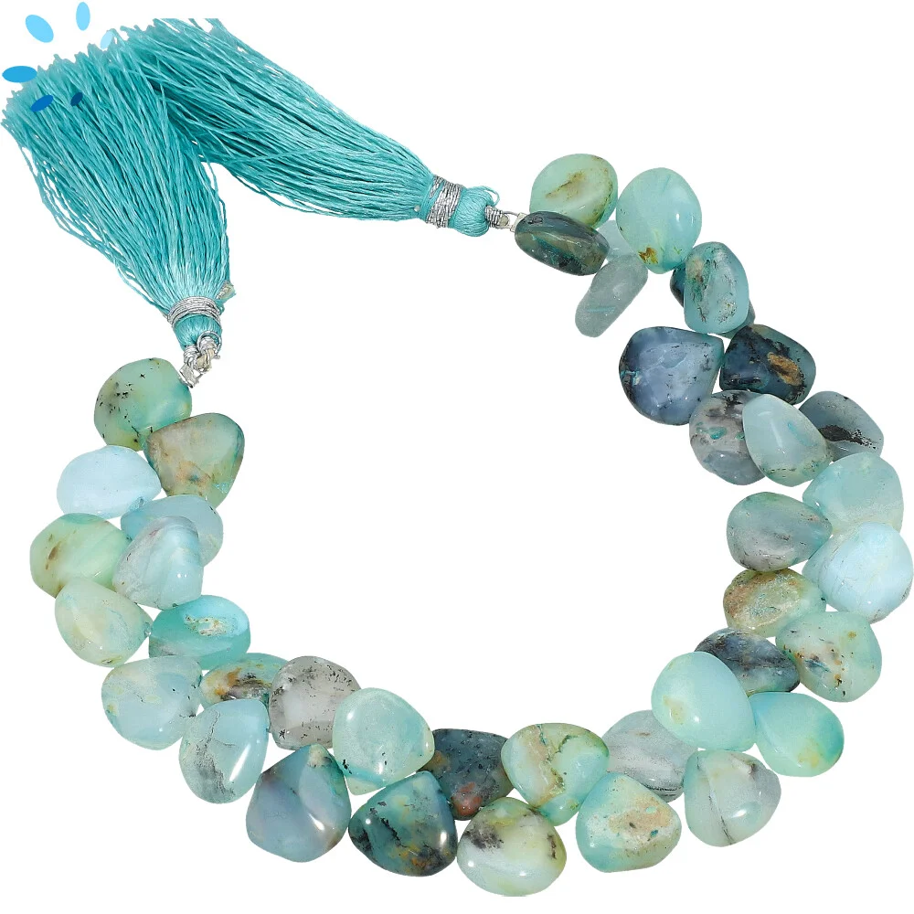 Peruvian Opal Smooth Heart Top Drilled Beads 9mm - 8 Inch Strand