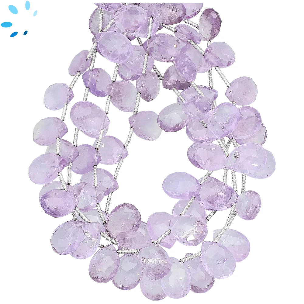 Pink Amethyst Faceted Pear Top Drilled Beads 10x7 - 12x8mm - 8 Inch Strand