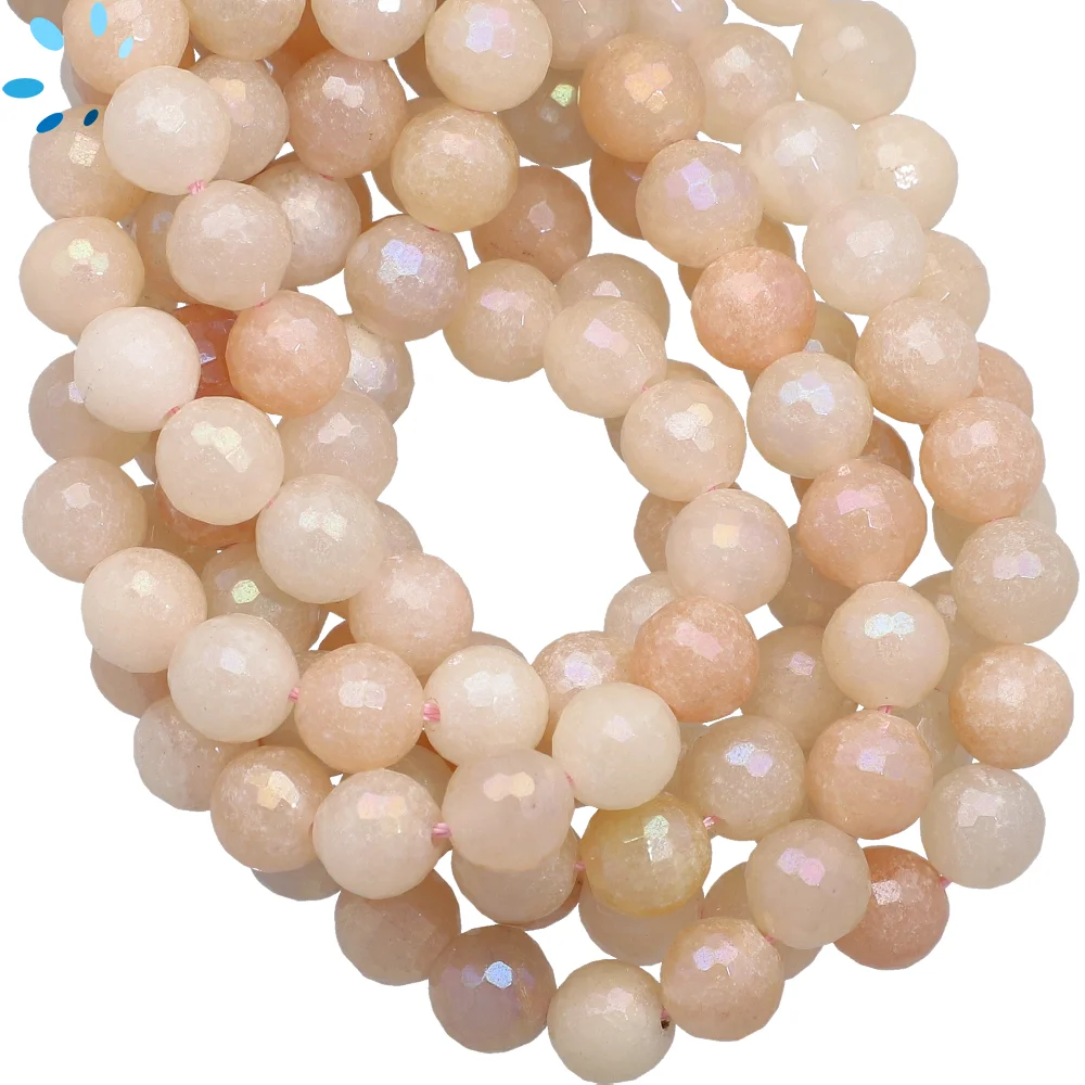 Pink Aventurine Faceted Round Top to Bottom Drilled Beads 8mm - 14 Inch Strand