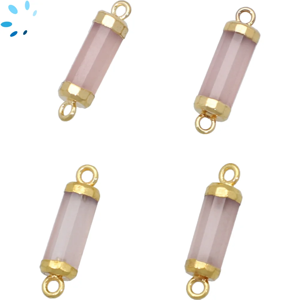 Pink Chalcedony Barrel Connector 13x5mm 18kGold Electroplated - Set of 4