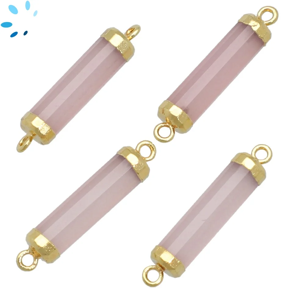 Pink Chalcedony Barrel Connector 18x5mm 18kGold Electroplated - Set of 4