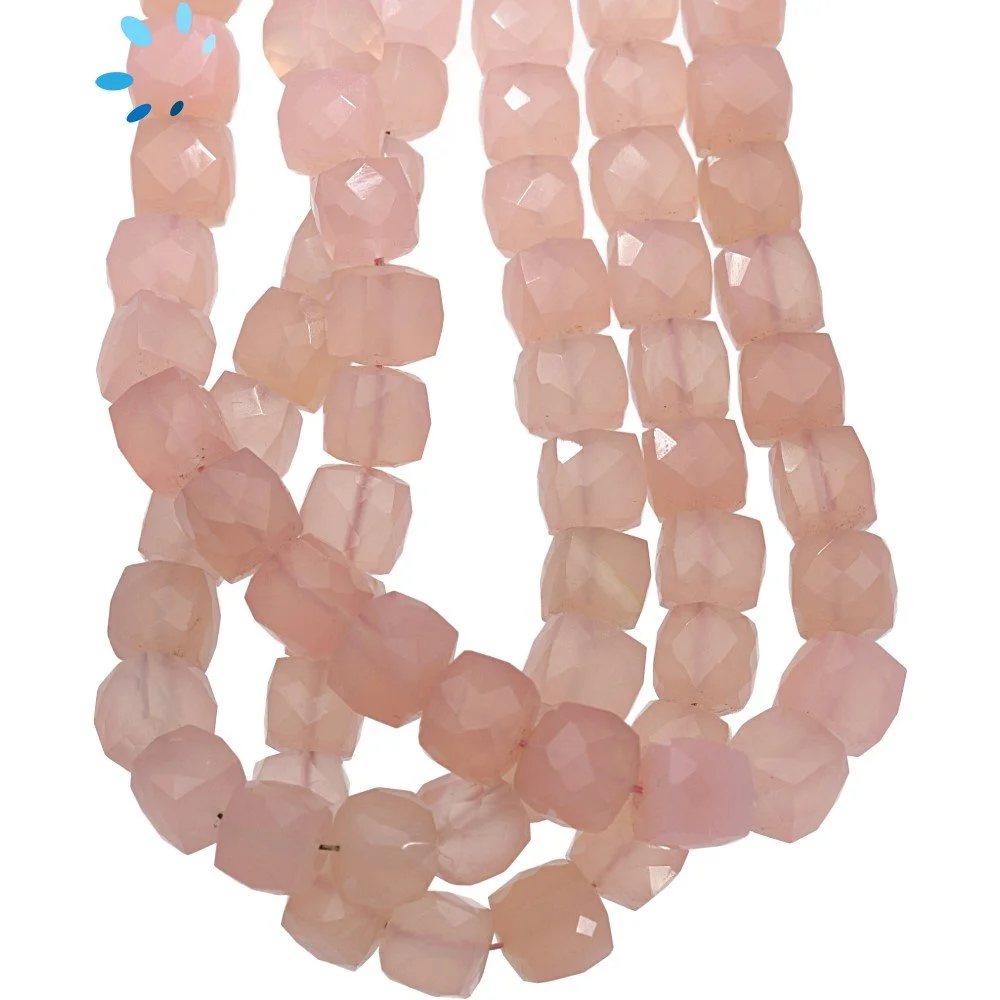 Pink Chalcedony Faceted Cube Top to Bottom Drilled Beads 7mm - 8 Inch Strand