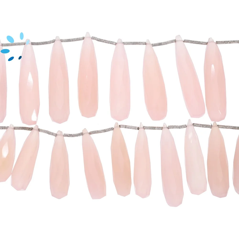 Pink Chalcedony Faceted Long Drop Top Drilled Beads 24x7 - 30x8mm - 8 Inch Strand