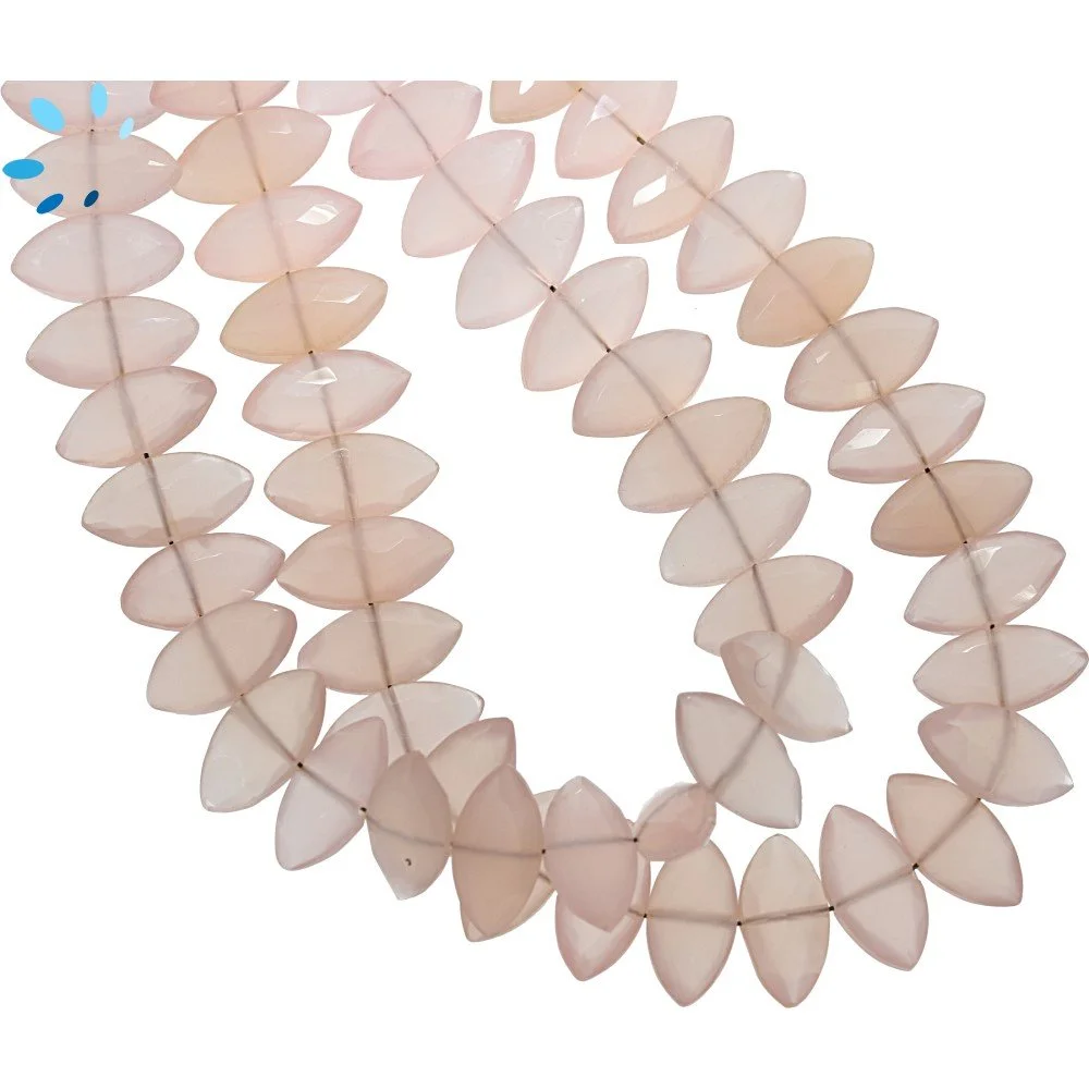 Pink Chalcedony Faceted Marquise Center Drilled Beads 13x6mm - 8 Inch Strand