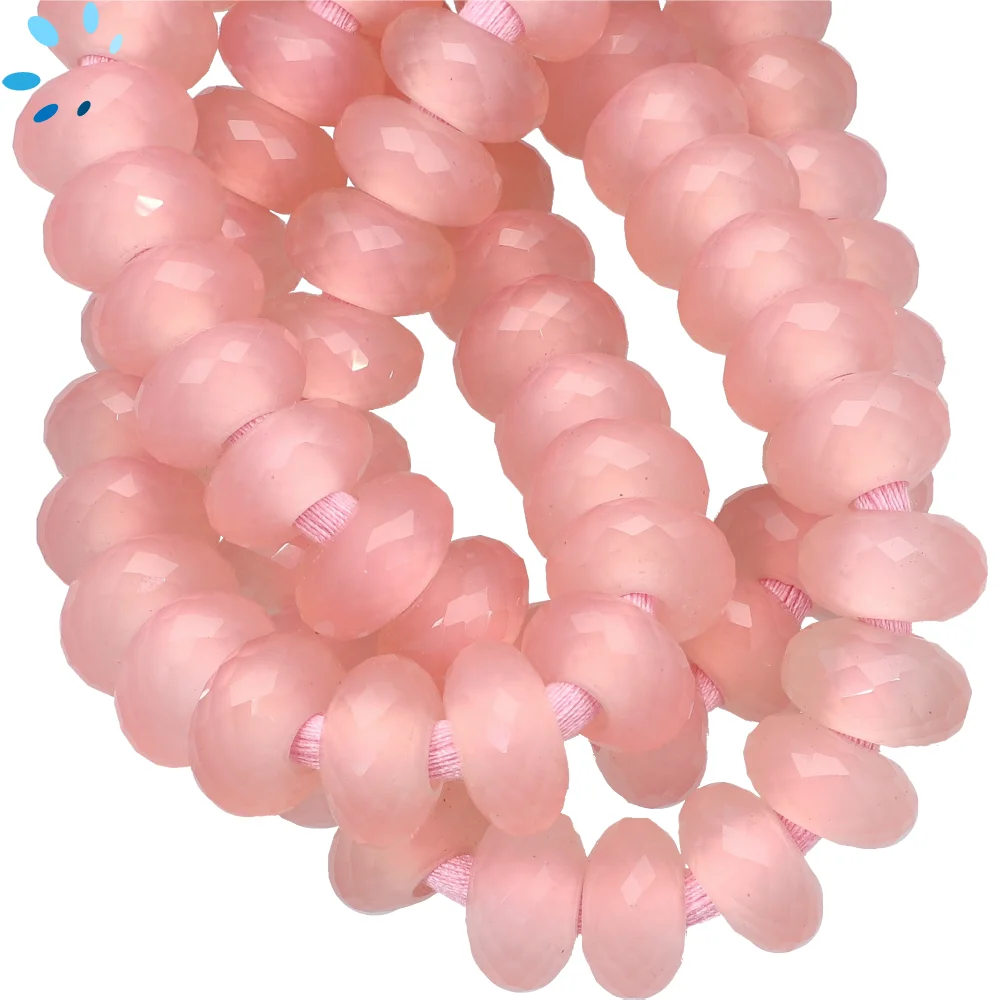 Pink Chalcedony Faceted Rondelle Center Drilled Beads 14mm - 6 Inch Strand