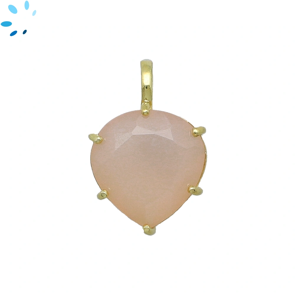 Pink Chalcedony Heart Prong-Set Pendant Charm 17mm - 18k  Gold Plated Sterling Silver - 1 Piece