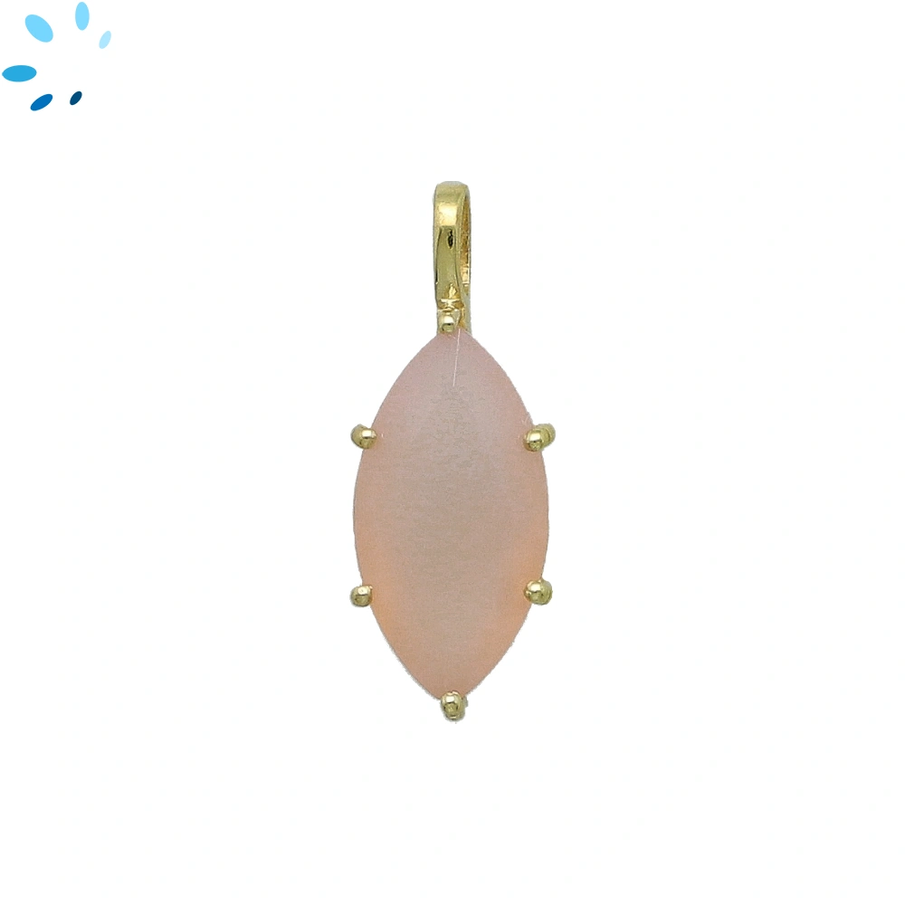 Pink Chalcedony Marquise Prong-Set Pendant Charm 19x9mm - 18k  Gold Plated Sterling Silver - 1 Piece