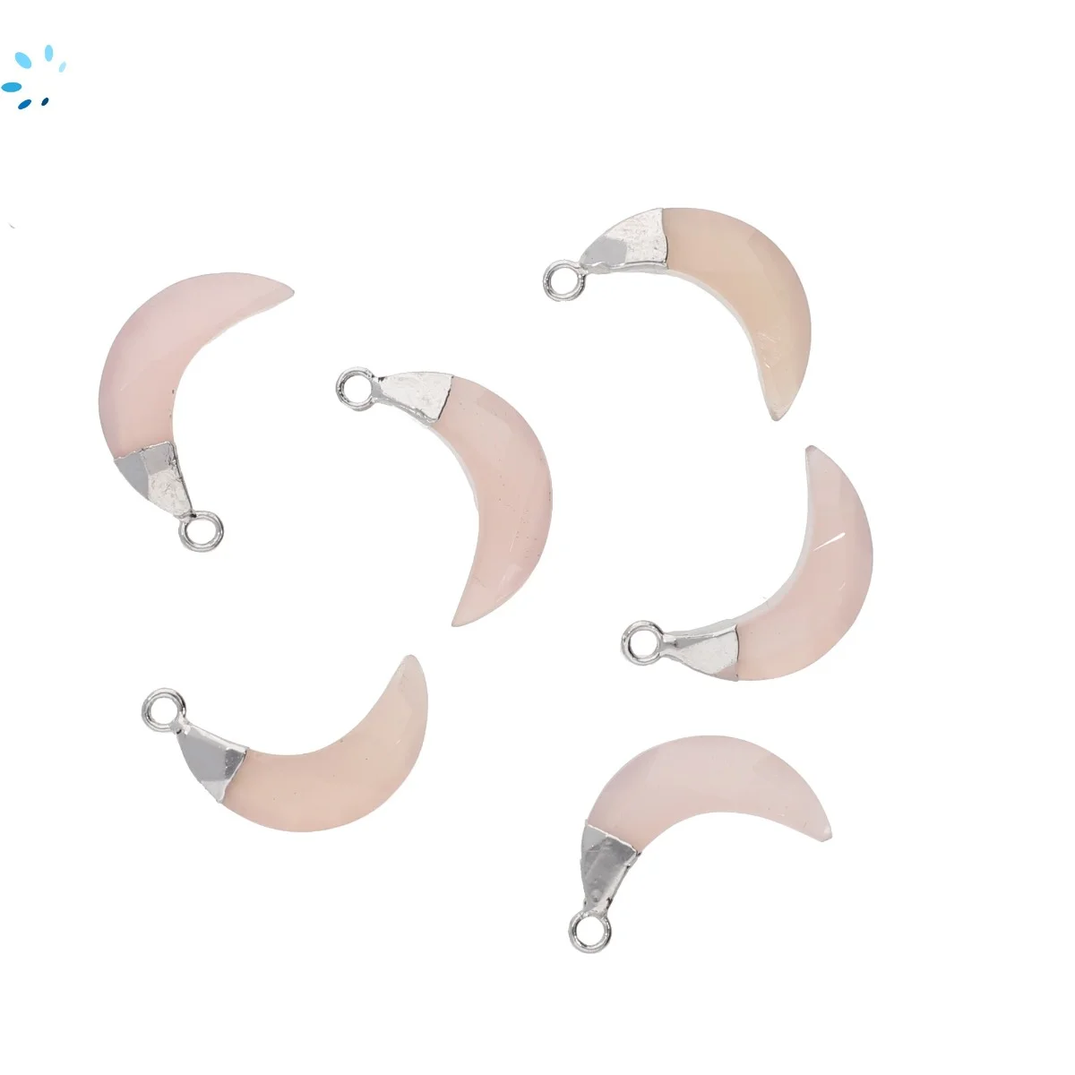 Pink Chalcedony Moon Connector 15x5 - 17x6mm Silver Electroplated - Set of 4