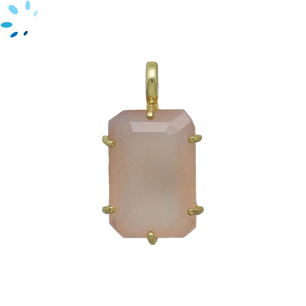 Pink Chalcedony Octagon Prong-Set Pendant Charm 20x14mm - 18k  Gold Plated Sterling Silver - 1 Piece
