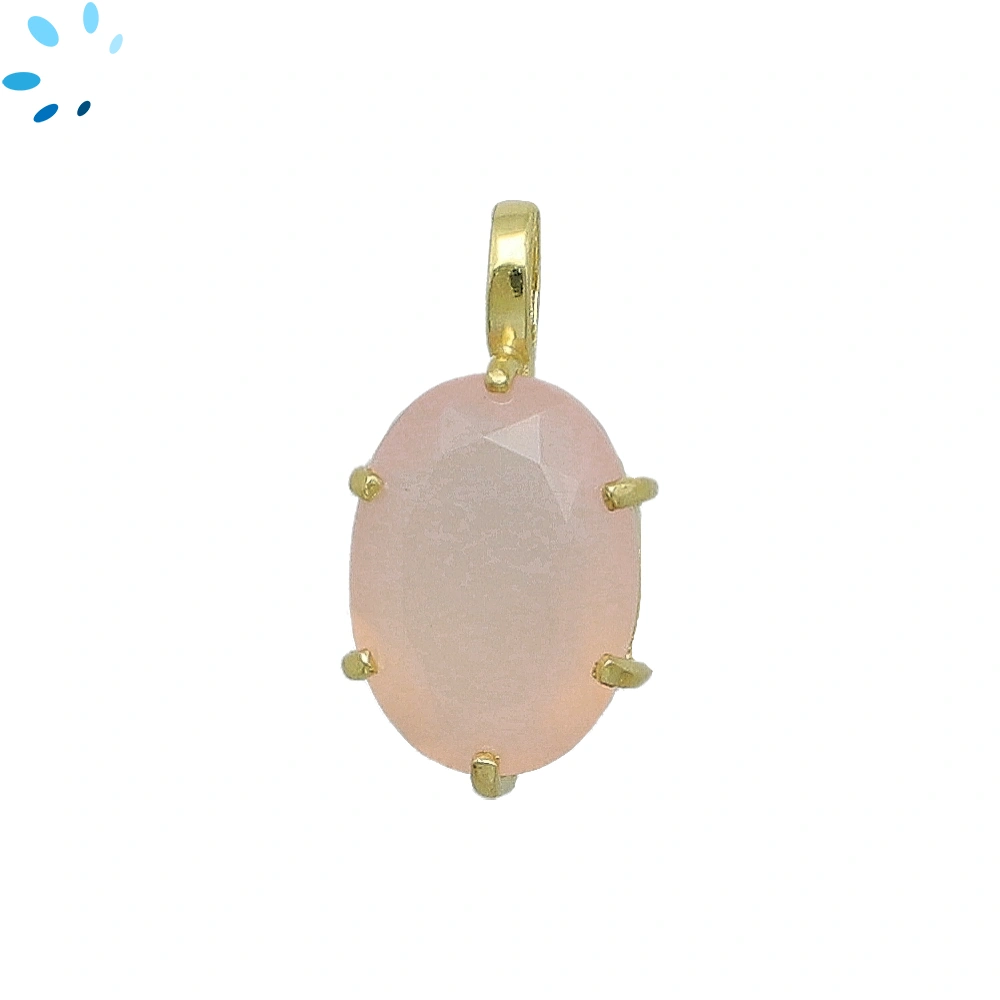 Pink Chalcedony Oval Prong-Set Pendant Charm 16x11mm - 18k  Gold Plated Sterling Silver - 1 Piece