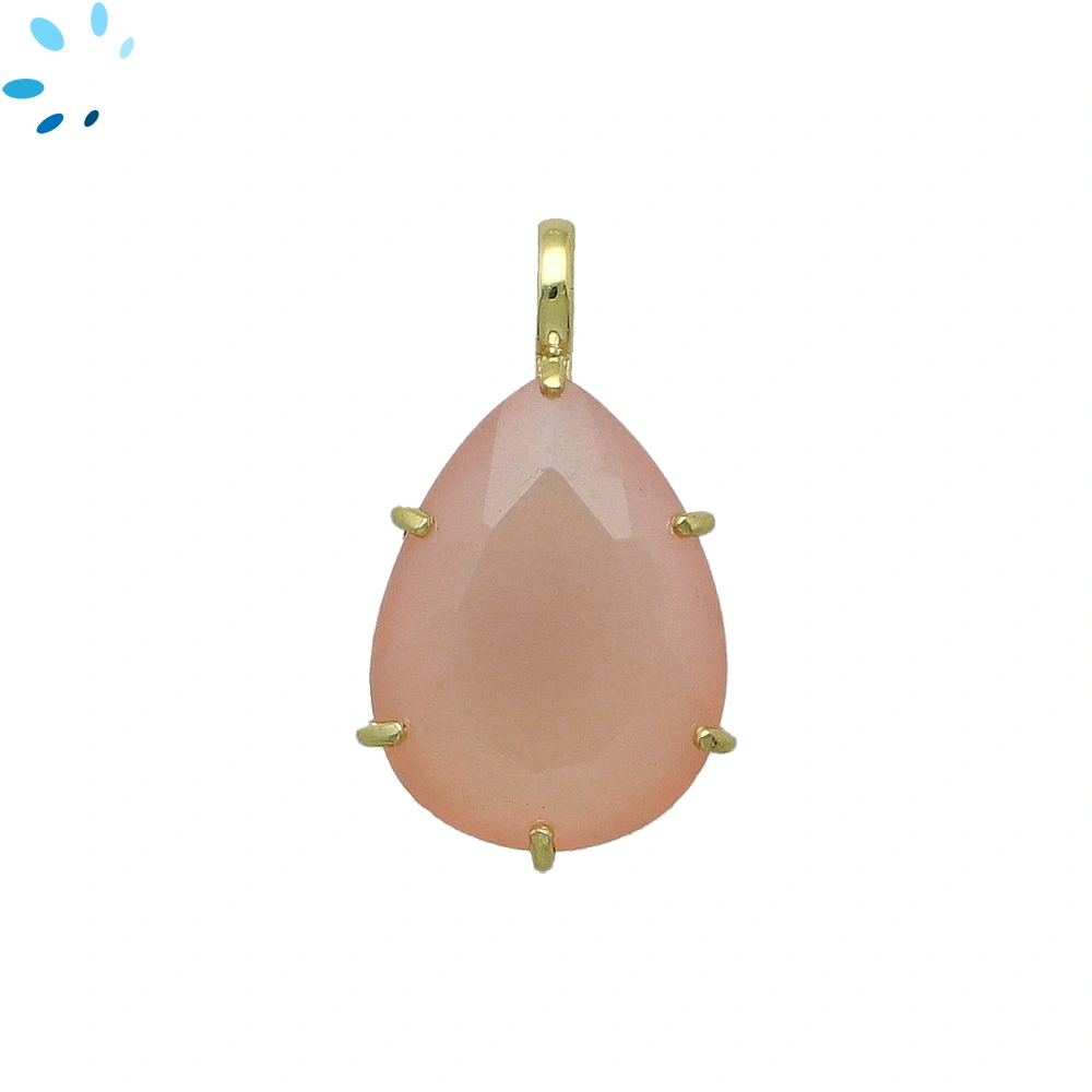 Pink Chalcedony Pear Prong-Set Pendant Charm 21x16mm - 18k  Gold Plated Sterling Silver - 1 Piece