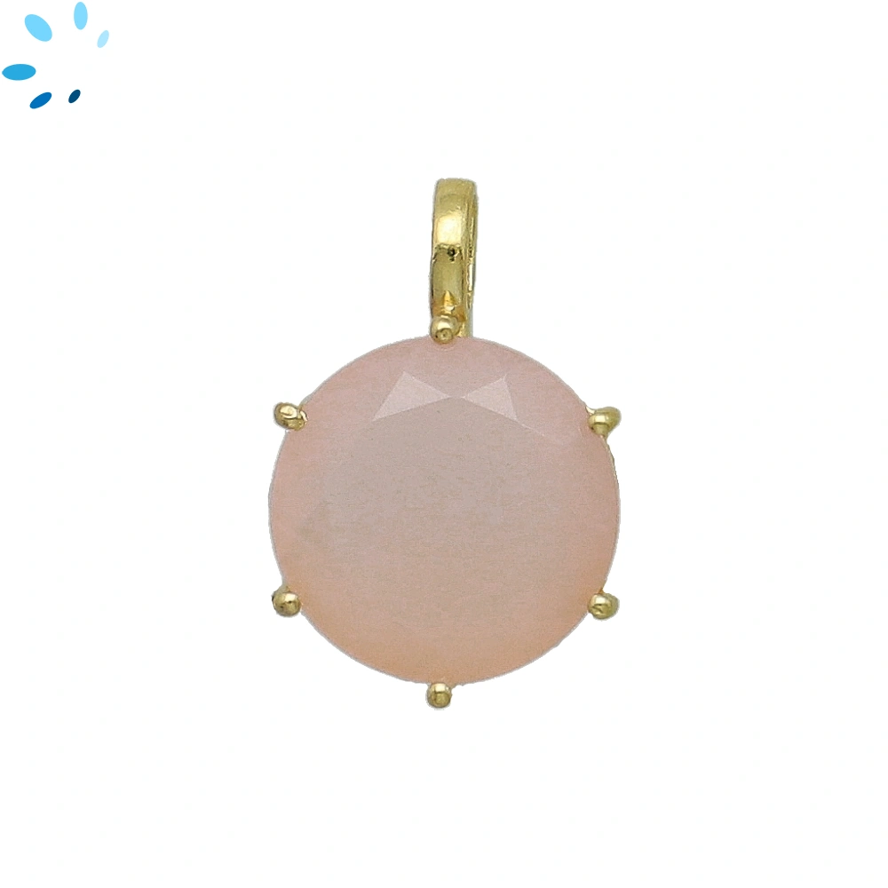 Pink Chalcedony Round Prong-Set Pendant Charm 15mm - 18k  Gold Plated Sterling Silver - 1 Piece