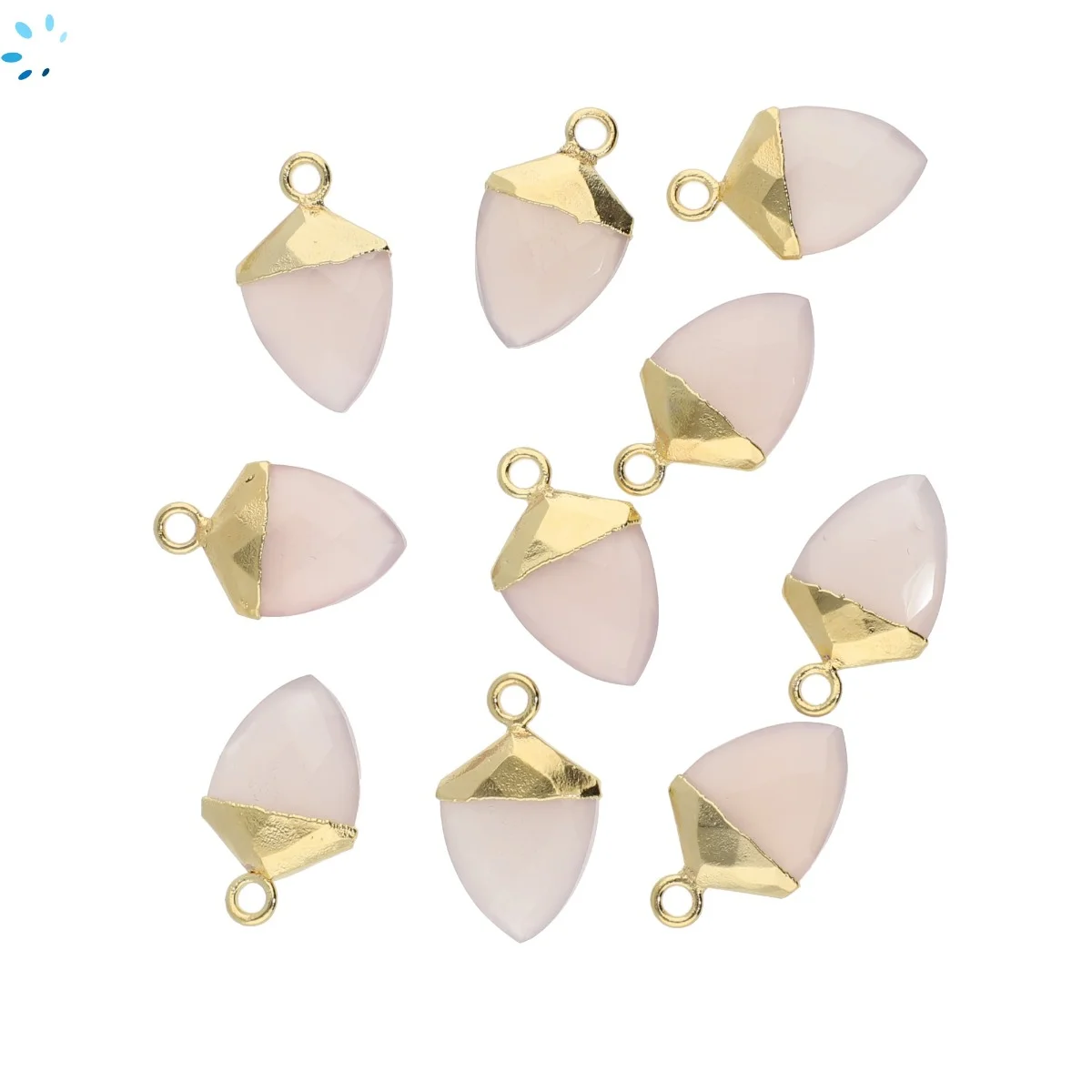 Pink Chalcedony Shield Charm Pendant 12x10 - 14x12mm 18k Gold Electroplated - Set of 4