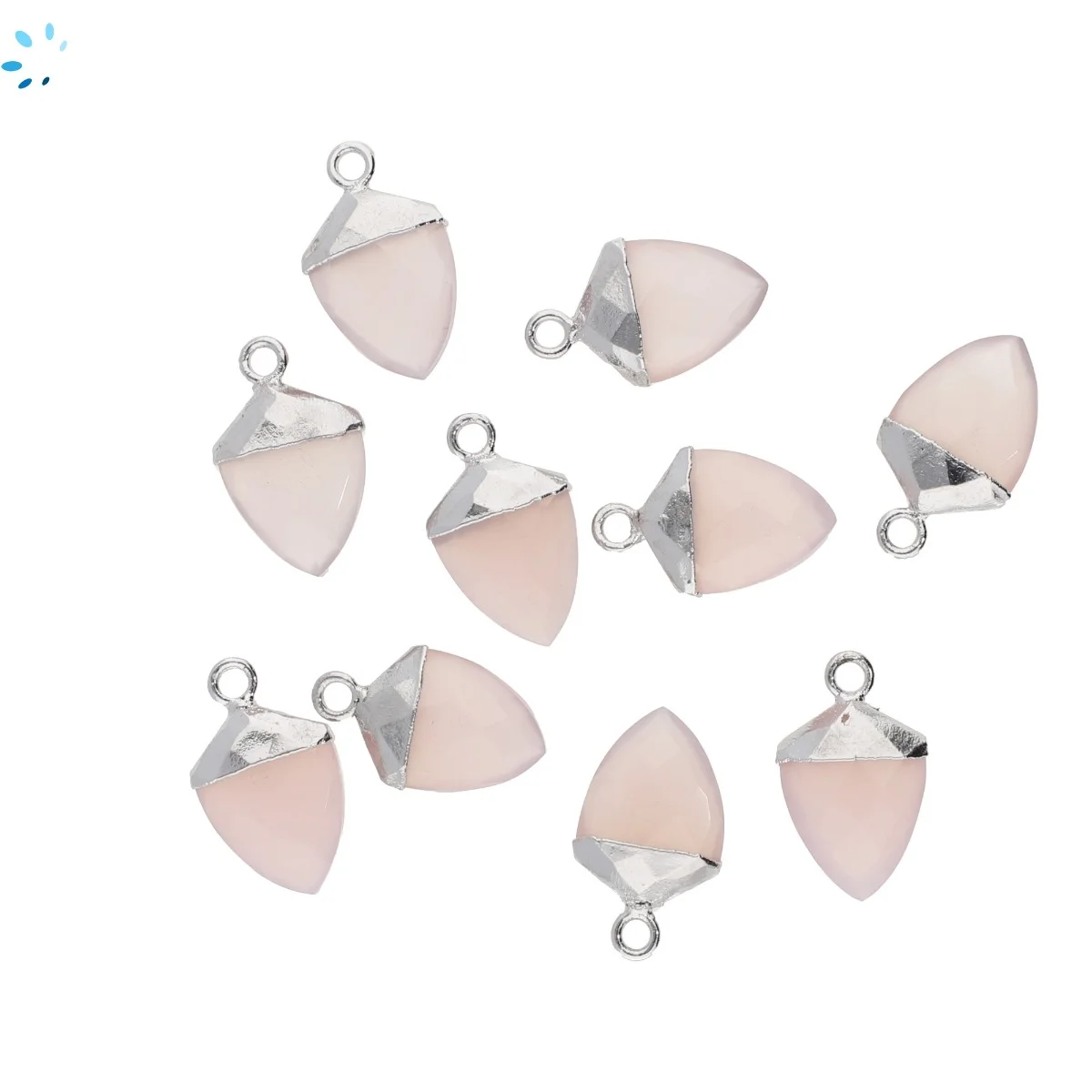 Pink Chalcedony Shield Pendant Charm 12x10 - 14x12mm Silver Electroplated - Set of 4