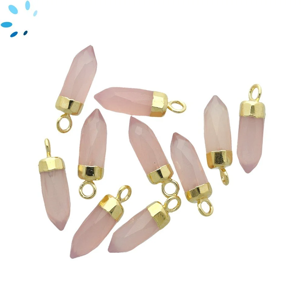 Pink Chalcedony Spike Charm Pendant 13x5mm 18k Gold Electroplated - Set of 4