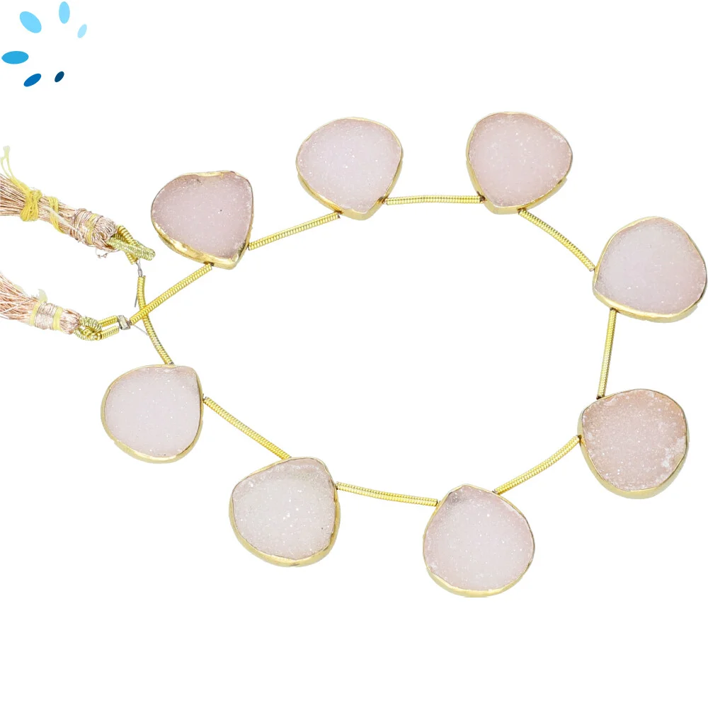 Pink Druzy Heart Bezel Set Beads 10mm Top Drilled - 18k Gold Plated Sterling Silver