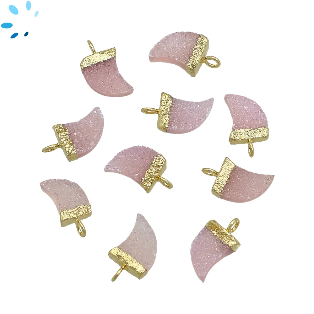 Pink Druzy Horn Pendant Charm 10x9mm 18k Gold Electroplated - Set of 4