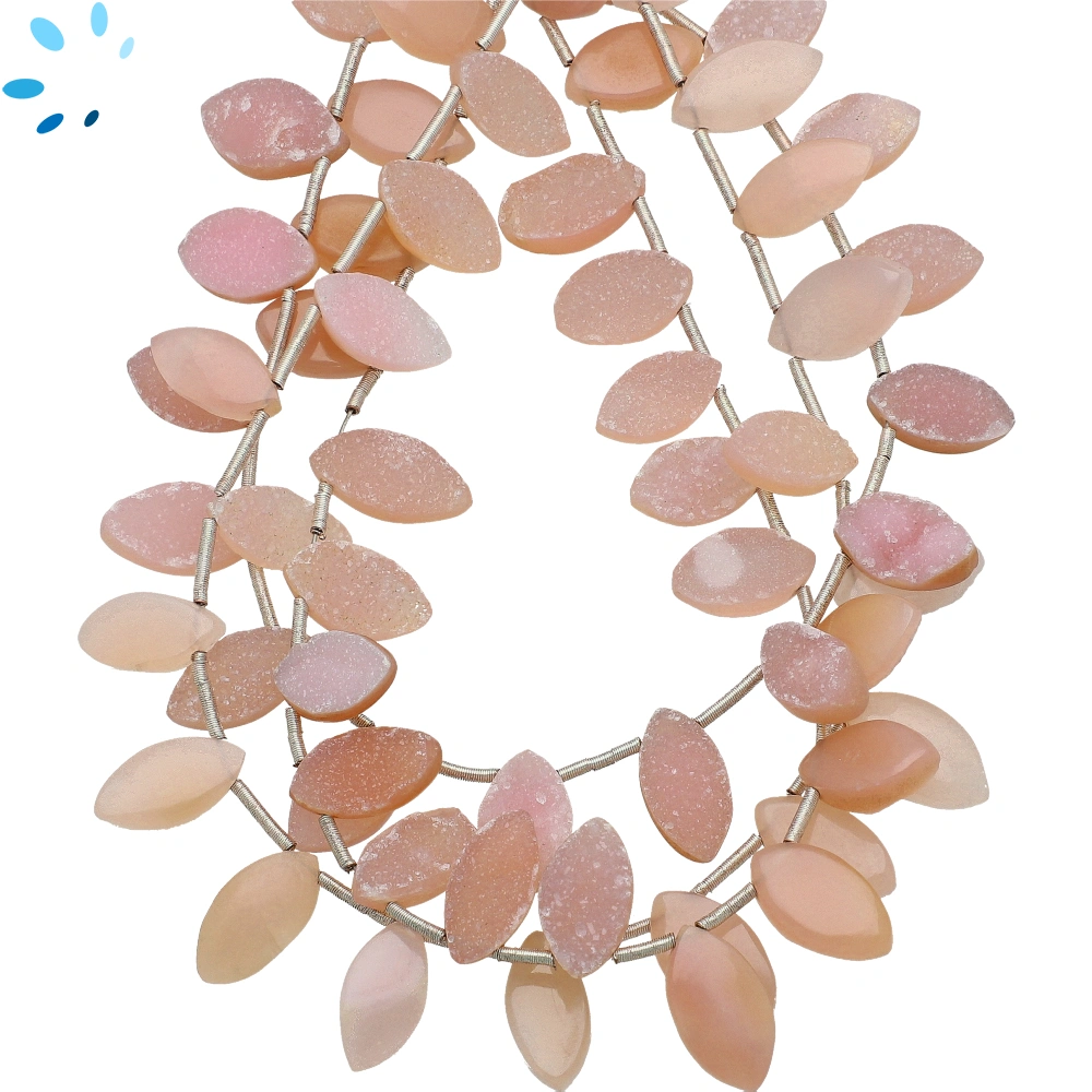 Pink Druzy Rough Marquise Top Drilled Beads 12x7mm - 8 Inch Strand