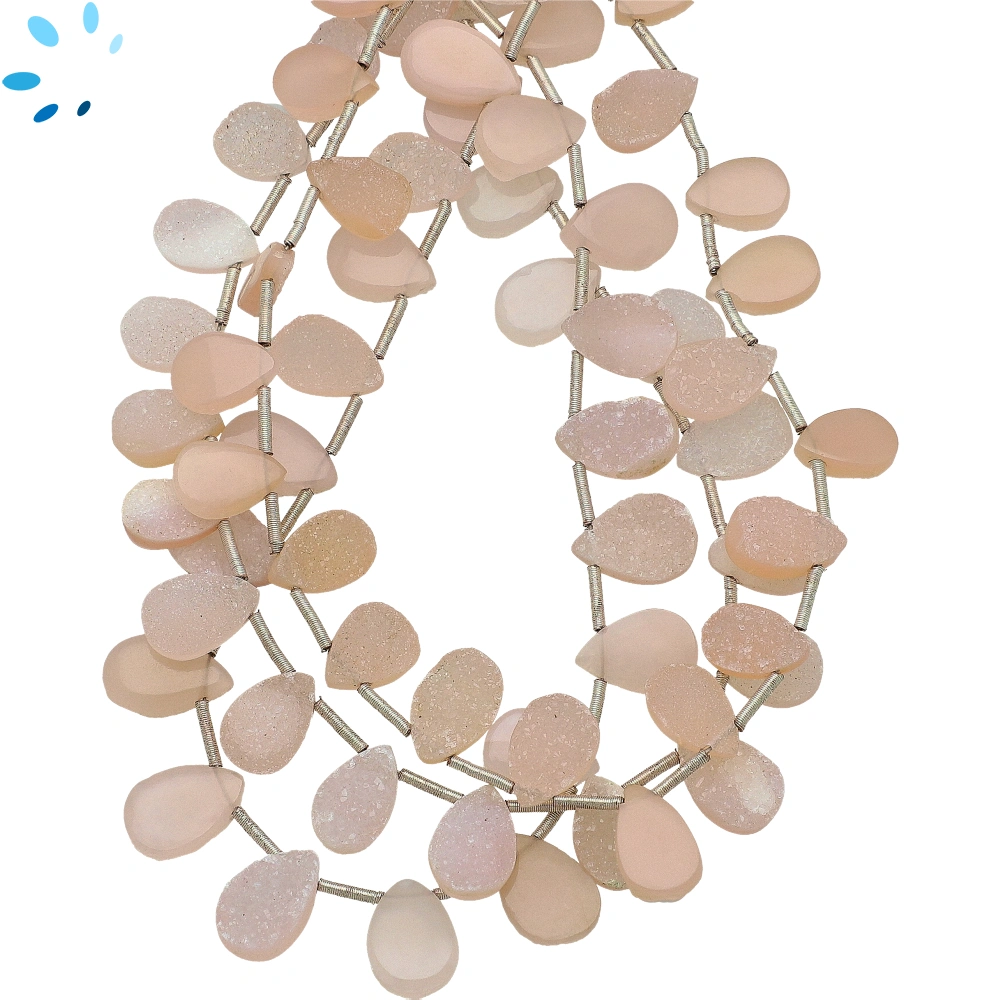 Pink Druzy Rough Pear Top Drilled Beads 11x7mm - 8 Strand