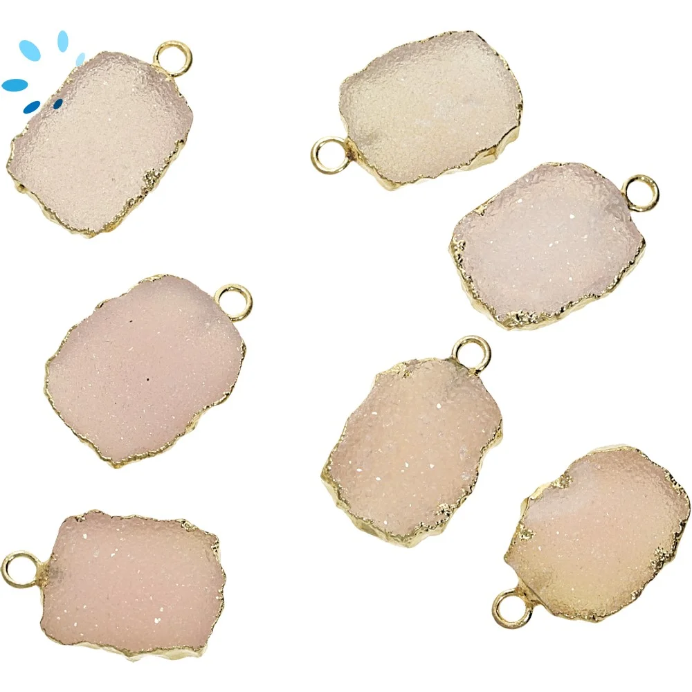 Pink Druzy Slice Pendant Charm 14x10 - 16x12mm 18k Gold Electroplated -  Set of 4