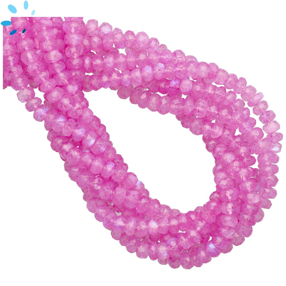 Pink Dyed Rainbow Moonstone Faceted Rondelle Center Drilled Beads 6mm - 13 Inch Strand