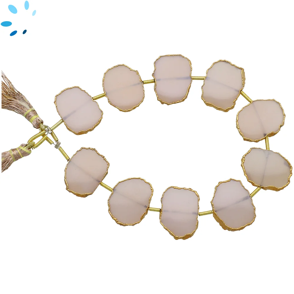 Pink Opal Center Drilled Slice Beads 15x12mm - 18k Gold Electroplated