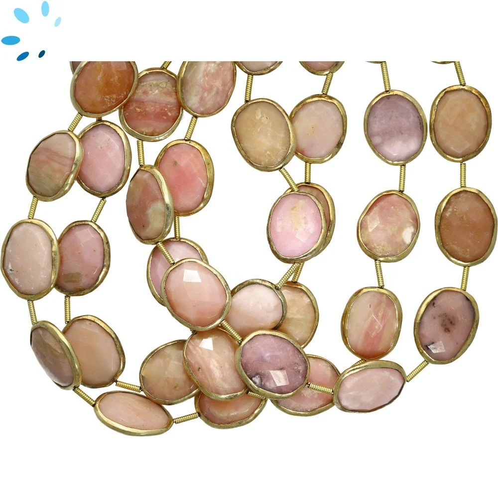 Pink Opal Faceted Nuggets Bezel Set Beads 15x12mm Top to Bottom Drilled - 18k Gold Plated Sterling Silver