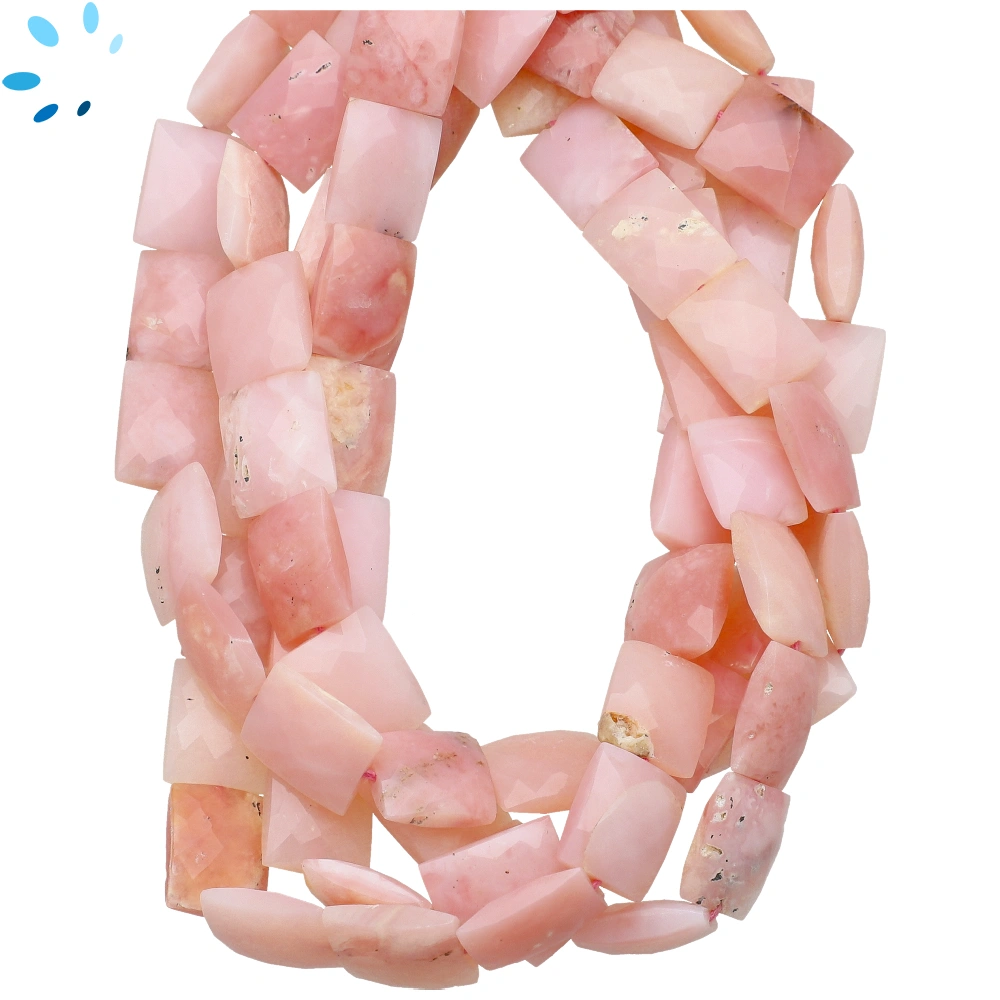 Pink Opal Faceted Rectangle Top to Bottom Drilled Beads 11x9mm - 13 Inch Strand