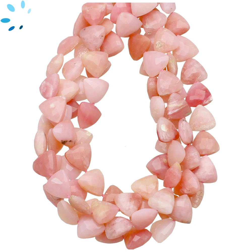 Pink Opal Faceted Trillion Top to Bottom Drilled Beads 9x9mm - 13 Inch Strand