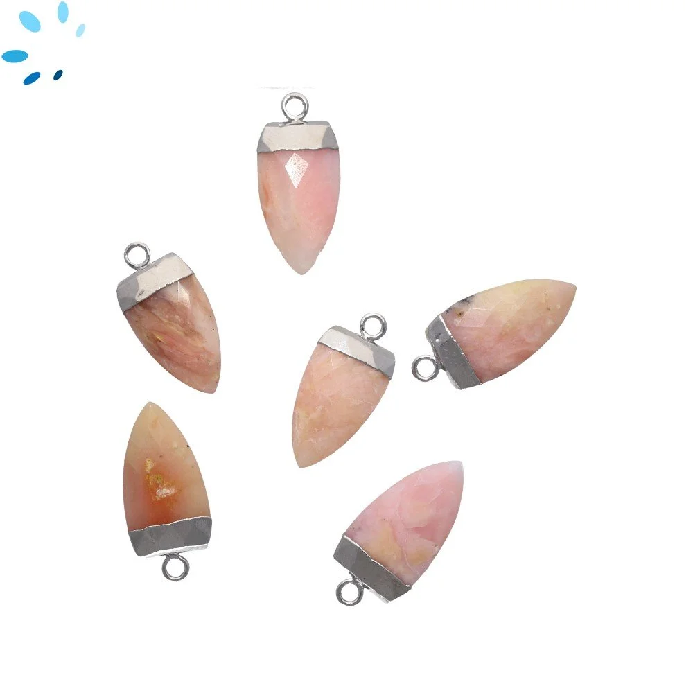 Pink Opal Half Marquise Pendant Charm 18X10mm Silver Electroplated - Set of 2