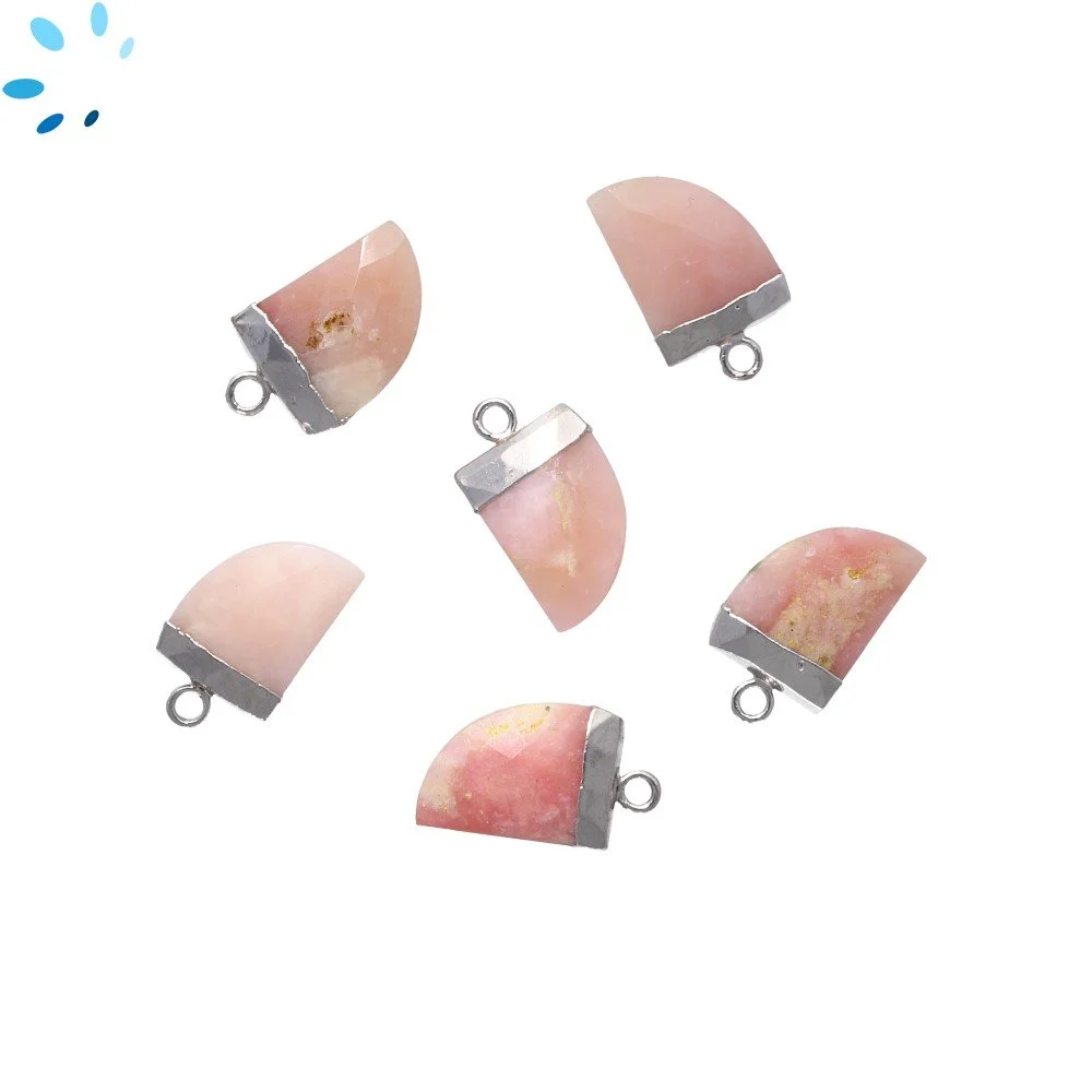 Pink Opal Horn Charm Pendant 13x10 - 15x12mm Silver Electroplated - Set of 4