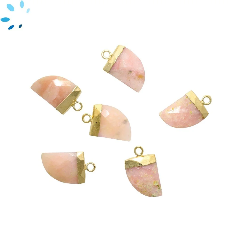 Pink Opal Horn Pendant Charm 13x10 - 15x12mm 18k Gold Electroplated - Set of 4