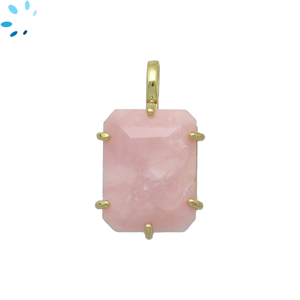 Pink Opal Octagon Prong-Set Pendant Charm 17x14mm - 18k  Gold Plated Sterling Silver - 1 Piece