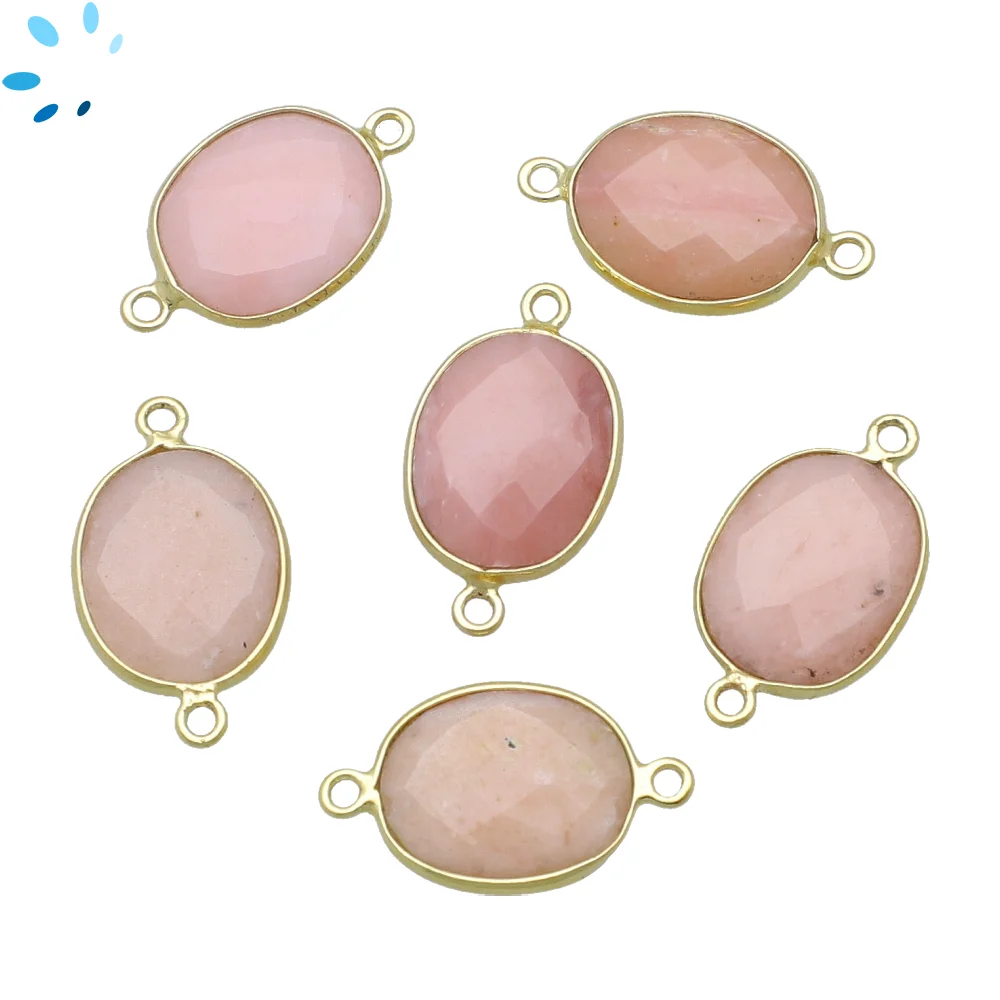 Pink Opal Oval Nugget Bezel Connector 15x12mm - 18k Gold Plated Sterling Silver - Set of 4