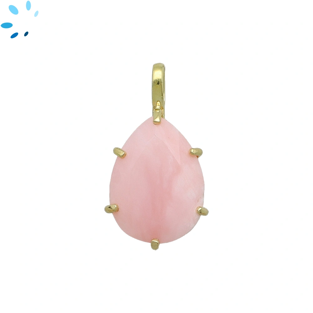 Pink Opal Pear Prong-Set Pendant Charm 17x13mm - 18k  Gold Plated Sterling Silver - 1 Piece