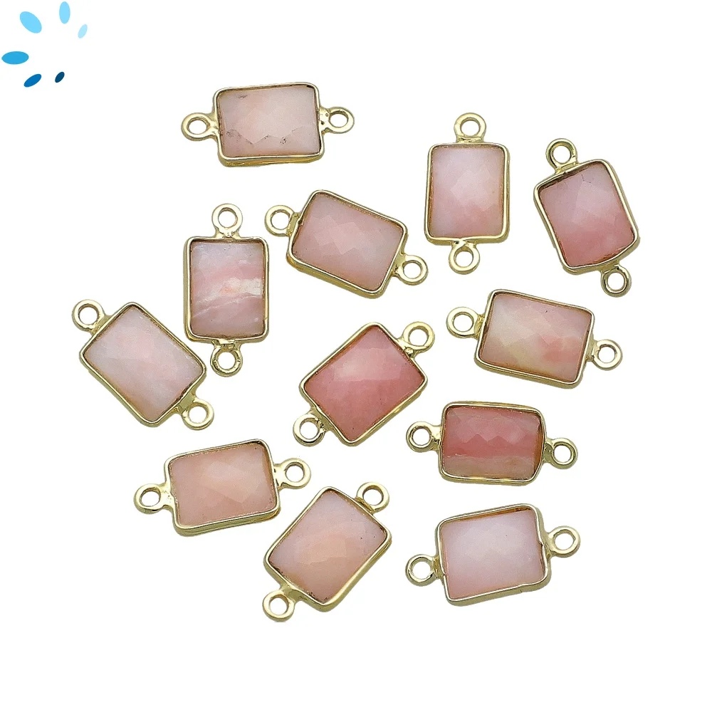 Pink Opal Rectangle Bezel Connector 11x9mm - 18k Gold Plated Sterling Silver - Set of 4