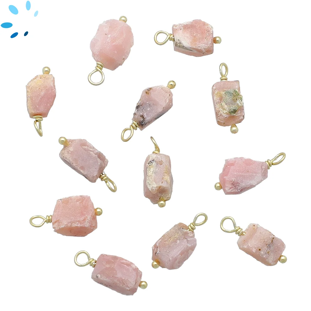 Pink Opal Rough Bezel Charm Pendant 8x5 - 10x7mm - 18k Gold Plated Sterling Silver - Set of 4