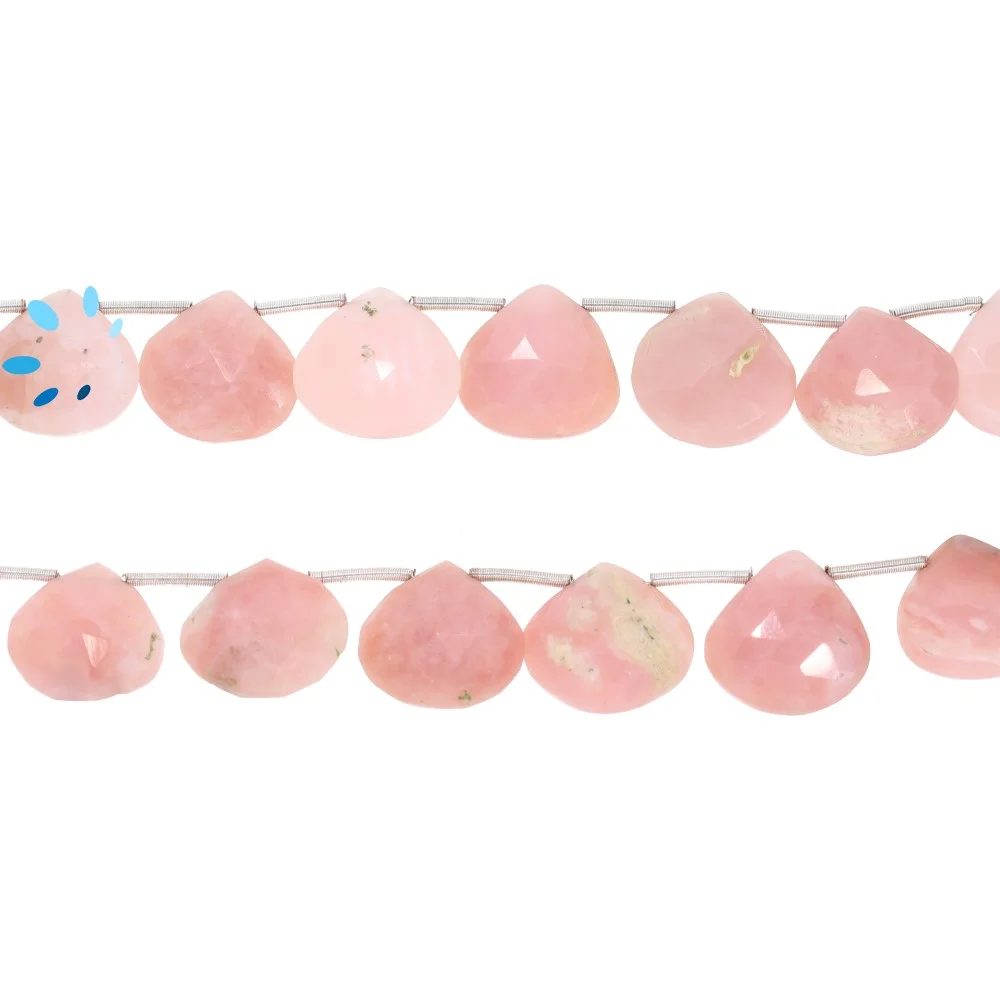 Pink Peruvian Opal Faceted Heart Top Drilled Beads 10mm - 8 Inch Strand