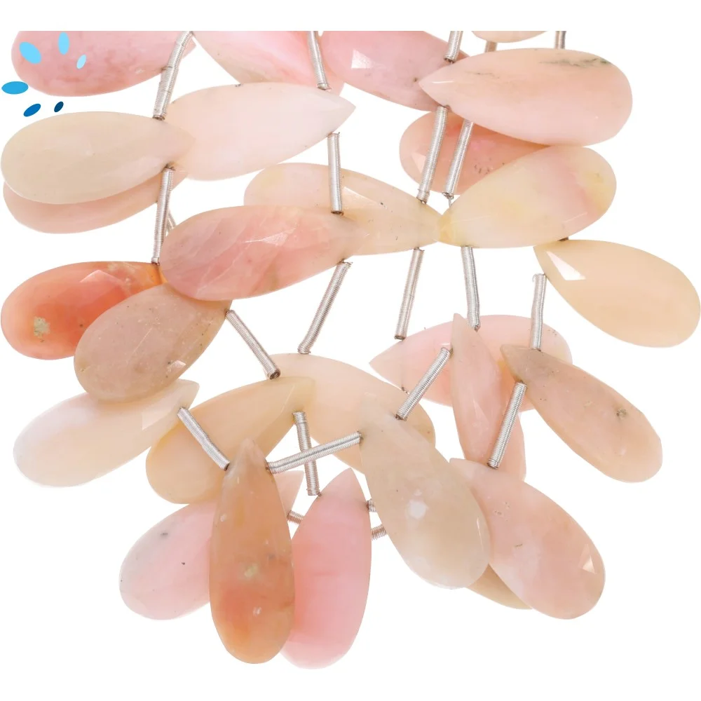 Pink Peruvian Opal Faceted Long Pear Top Drilled Beads 22x10 - 24x12mm - 8 Inch Strand