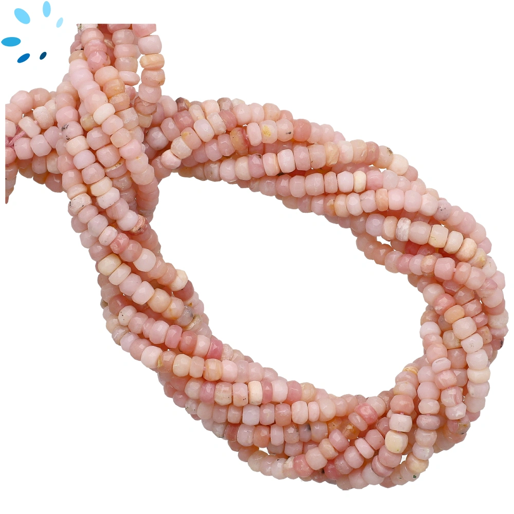 Pink Peruvian Opal Faceted Rondelle Center Drilled Beads 4mm - 14 Inch Strand
