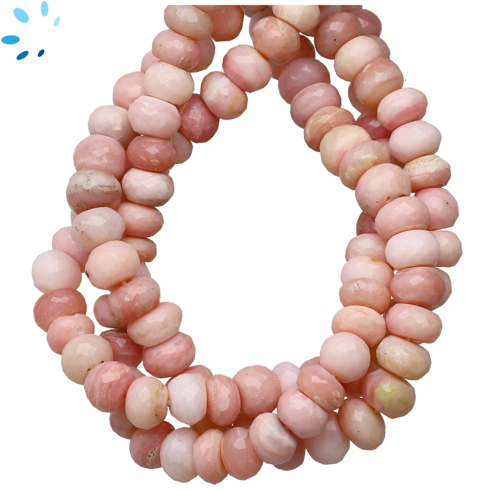 Pink Peruvian Opal Faceted Rondelle Center Drilled Beads 9mm - 14 Inch Strand