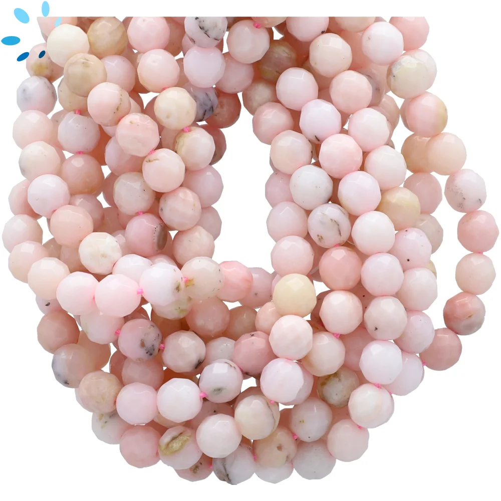 Pink Peruvian Opal Faceted Round Top to Bottom Drilled Beads 6mm - 14 Inch Strand