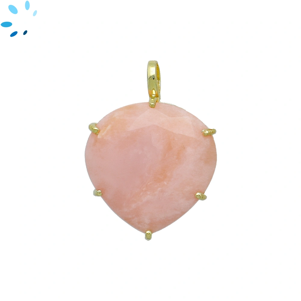 Pink Peruvian Opal Heart Prong-Set Pendant Charm 22mm - 18k  Gold Plated Sterling Silver - 1 Piece