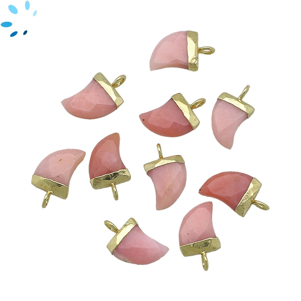 Pink Peruvian Opal Horn Pendant Charm 10x9mm 18k Gold Electroplated - Set of 4